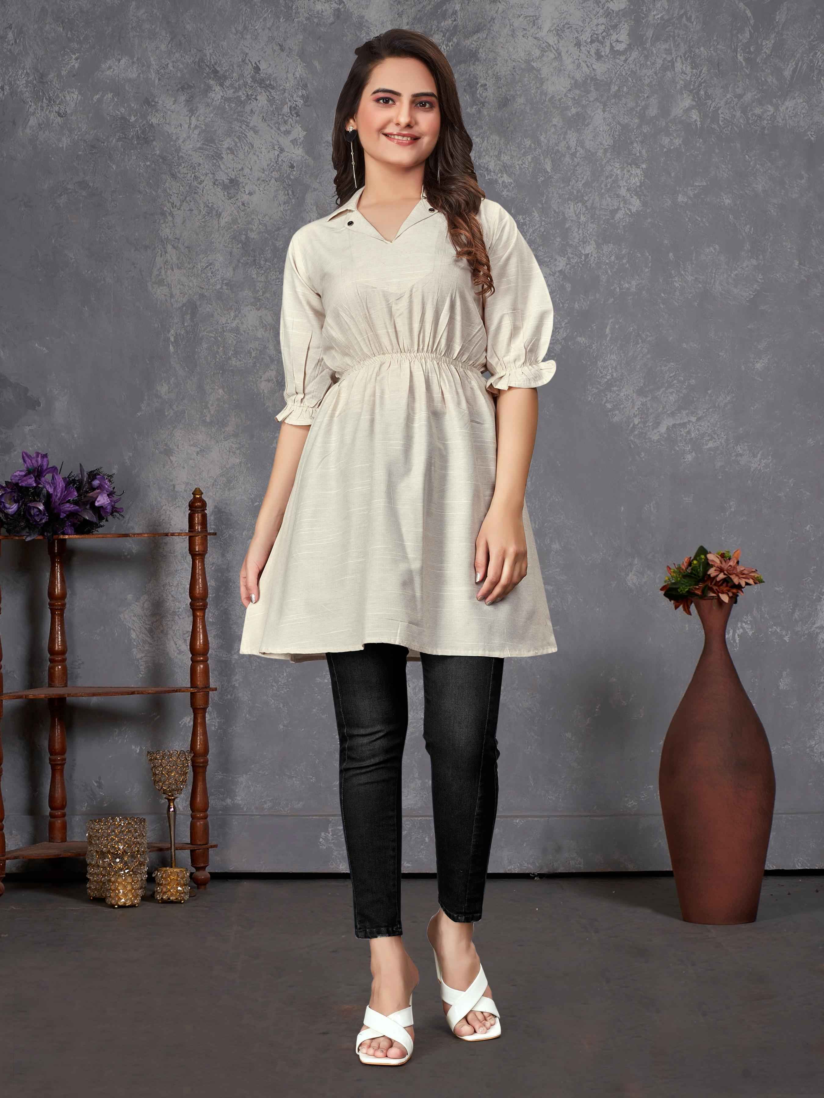 White Pure Soft Cotton Printed Shirt &amp; Tunic Matching Both Couple Combo