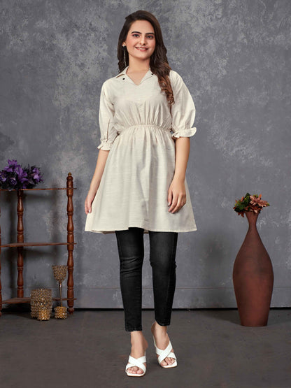 White Pure Soft Cotton Printed Shirt &amp; Tunic Matching Both Couple Combo