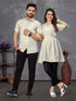 White Pure Soft Cotton Printed Shirt & Tunic Matching Both Couple Combo