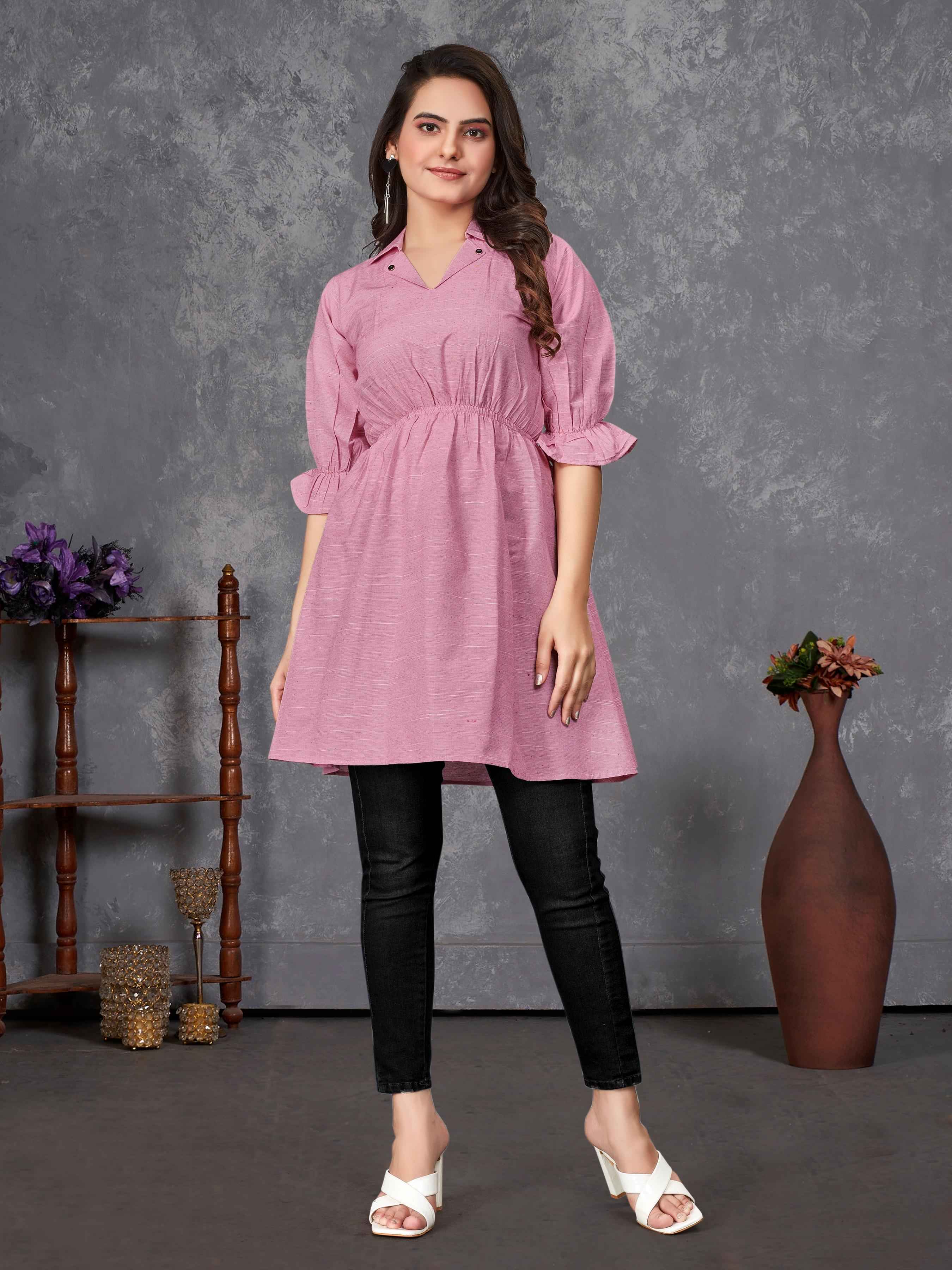 Pink Pure Soft Cotton Printed Shirt &amp; Tunic Matching Both Couple Combo