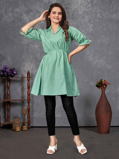 Green Pure Soft Cotton Printed Shirt &amp; Tunic Matching Both Couple Combo
