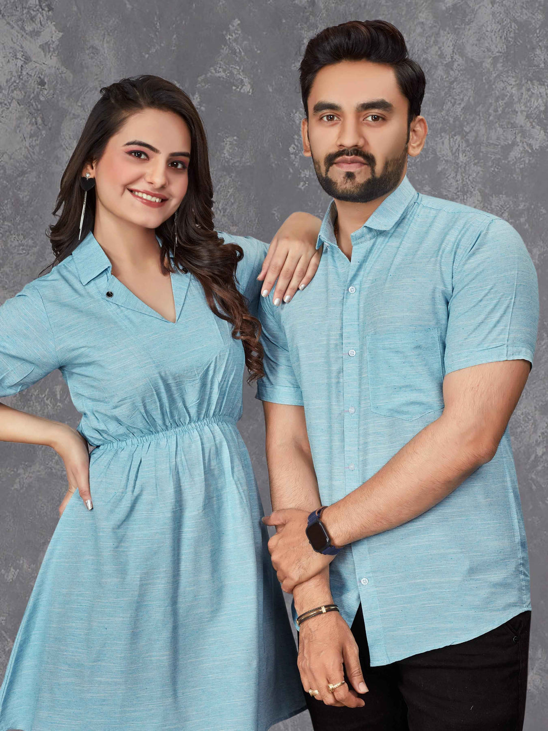 Sky Pure Soft Cotton Printed Shirt &amp; Tunic Matching Both Couple Combo