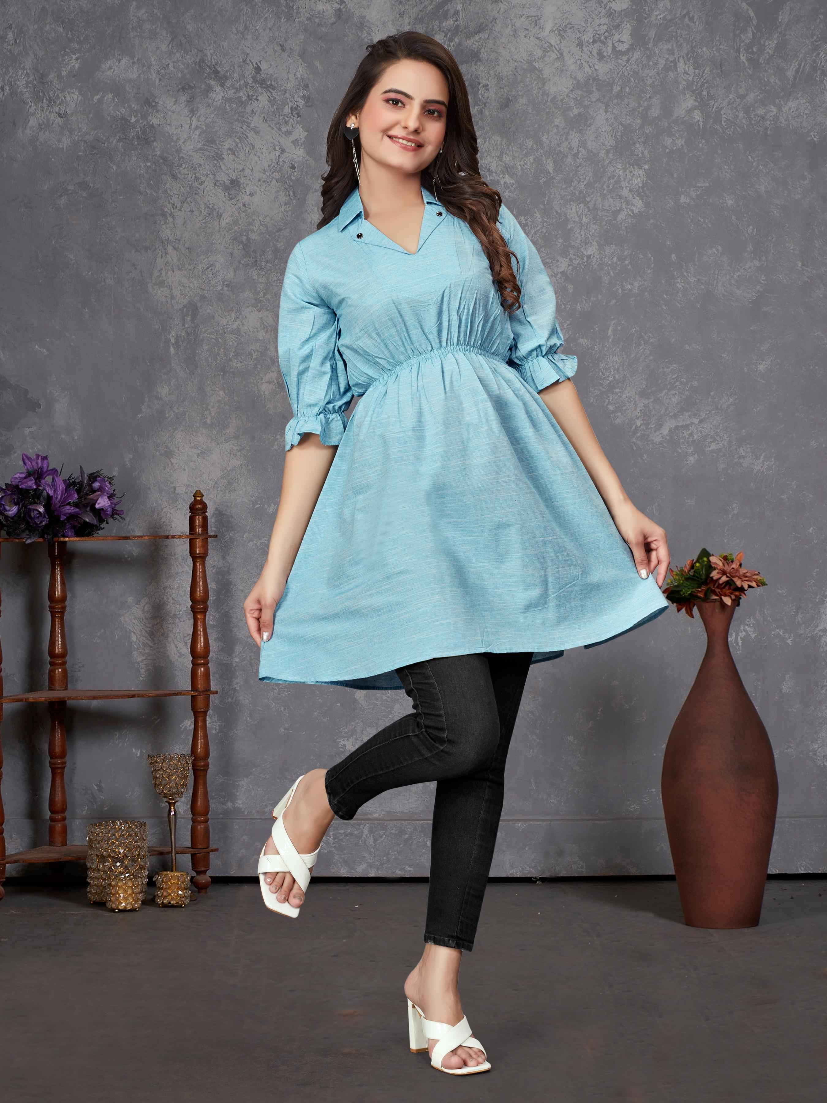 Sky Pure Soft Cotton Printed Shirt &amp; Tunic Matching Both Couple Combo