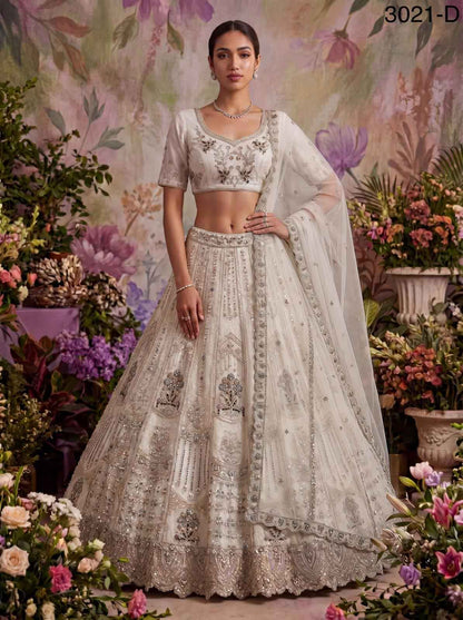 White Pure Soft Heavy Net Fancy Embroidery Work Bridal Lehenga Choli