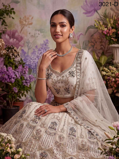 White Pure Soft Heavy Net Fancy Embroidery Work Bridal Lehenga Choli