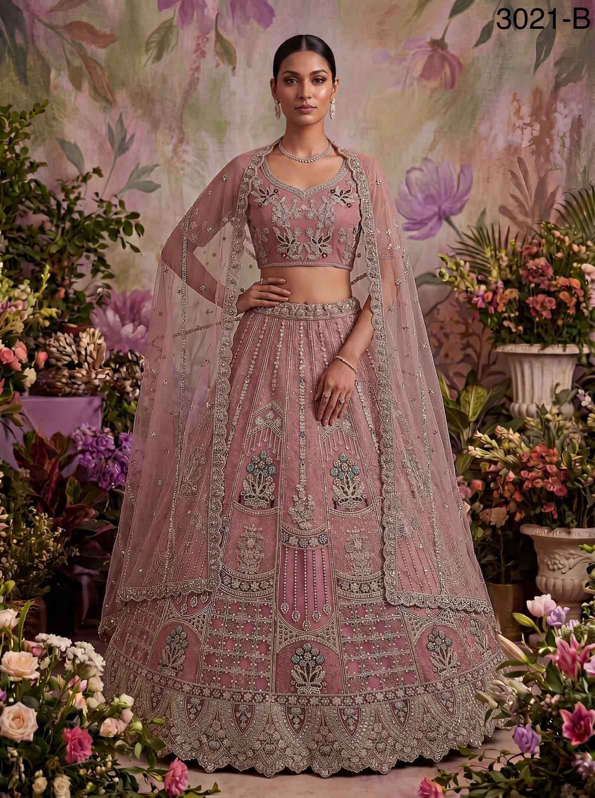 Pink Pure Soft Heavy Net Fancy Embroidery Work Bridal Lehenga Choli