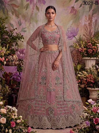 Pink Pure Soft Heavy Net Fancy Embroidery Work Bridal Lehenga Choli