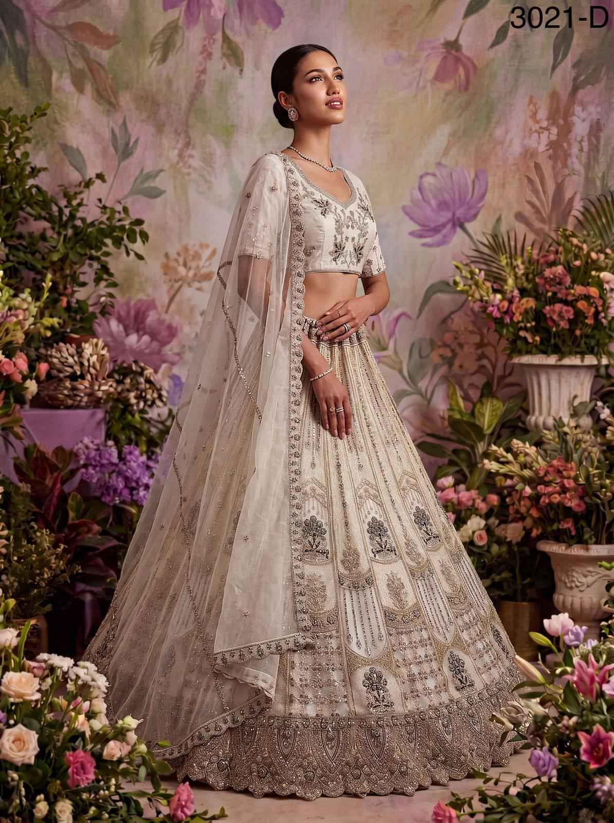 White Pure Soft Heavy Net Fancy Embroidery Work Bridal Lehenga Choli