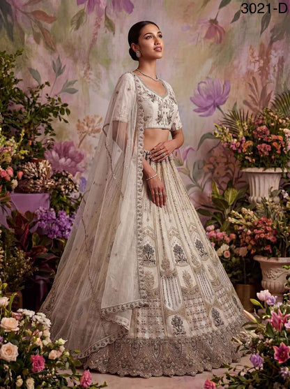 White Pure Soft Heavy Net Fancy Embroidery Work Bridal Lehenga Choli
