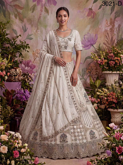 White Pure Soft Heavy Net Fancy Embroidery Work Bridal Lehenga Choli