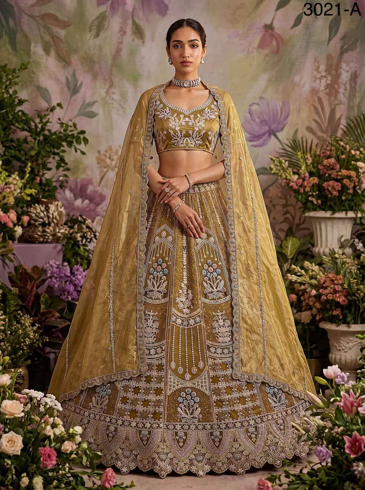 Mustard Pure Soft Heavy Net Fancy Embroidery Work Bridal Lehenga Choli