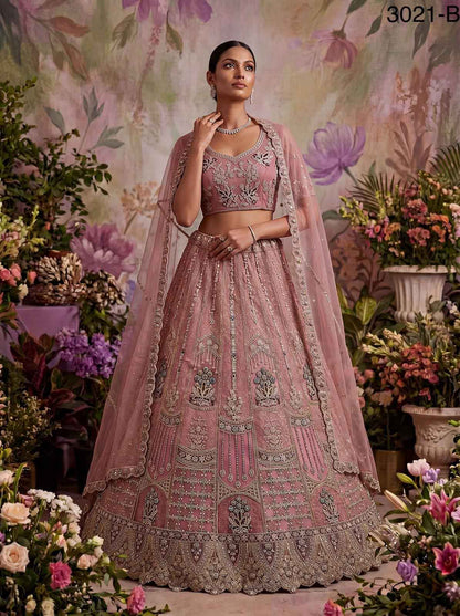 Pink Pure Soft Heavy Net Fancy Embroidery Work Bridal Lehenga Choli