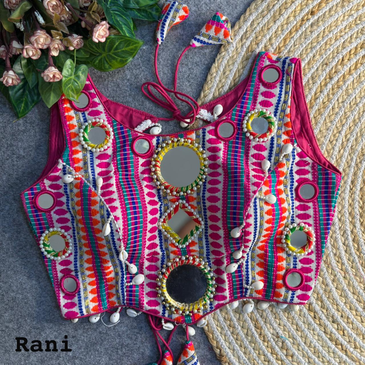 Rani Pure Soft Heavy Jhoot Mirror Kutchi Work Navratri Blouse
