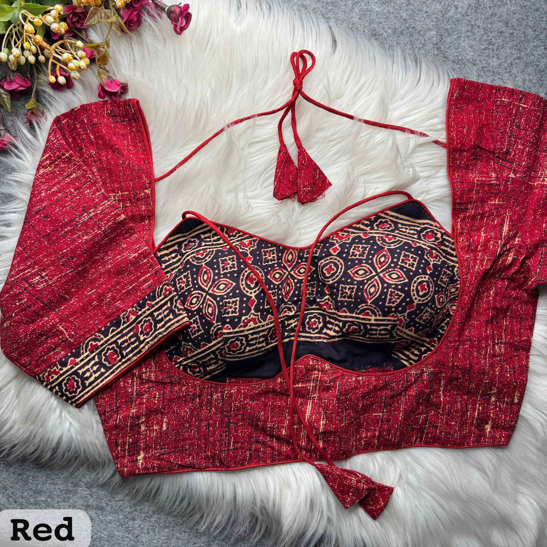 Red Pure Soft Ajrakh Cotton Masaba Style Blouse