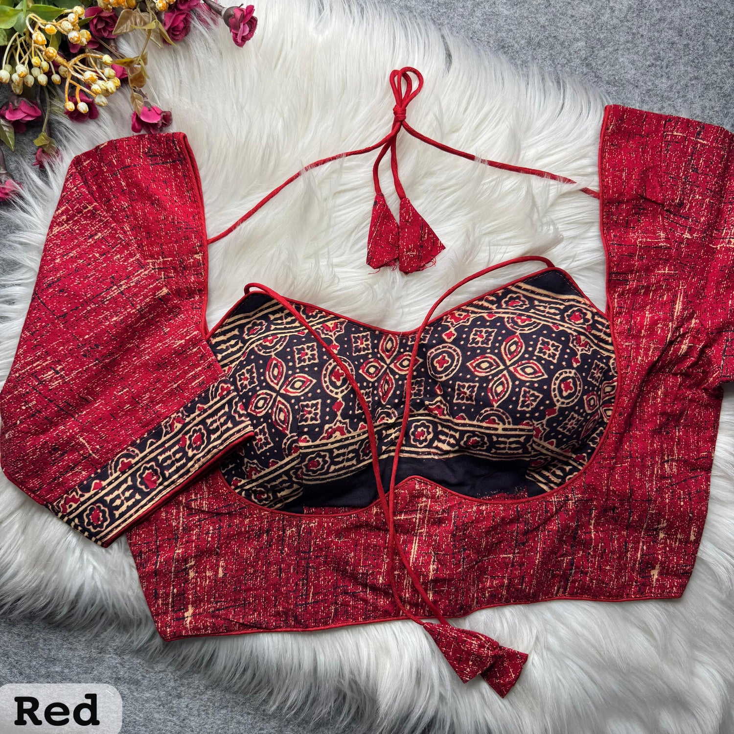 Red Pure Soft Ajrakh Cotton Masaba Style Blouse