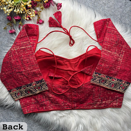 Red Pure Soft Ajrakh Cotton Masaba Style Blouse