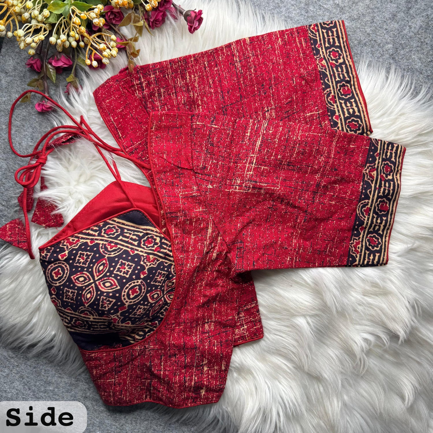 Red Pure Soft Ajrakh Cotton Masaba Style Blouse