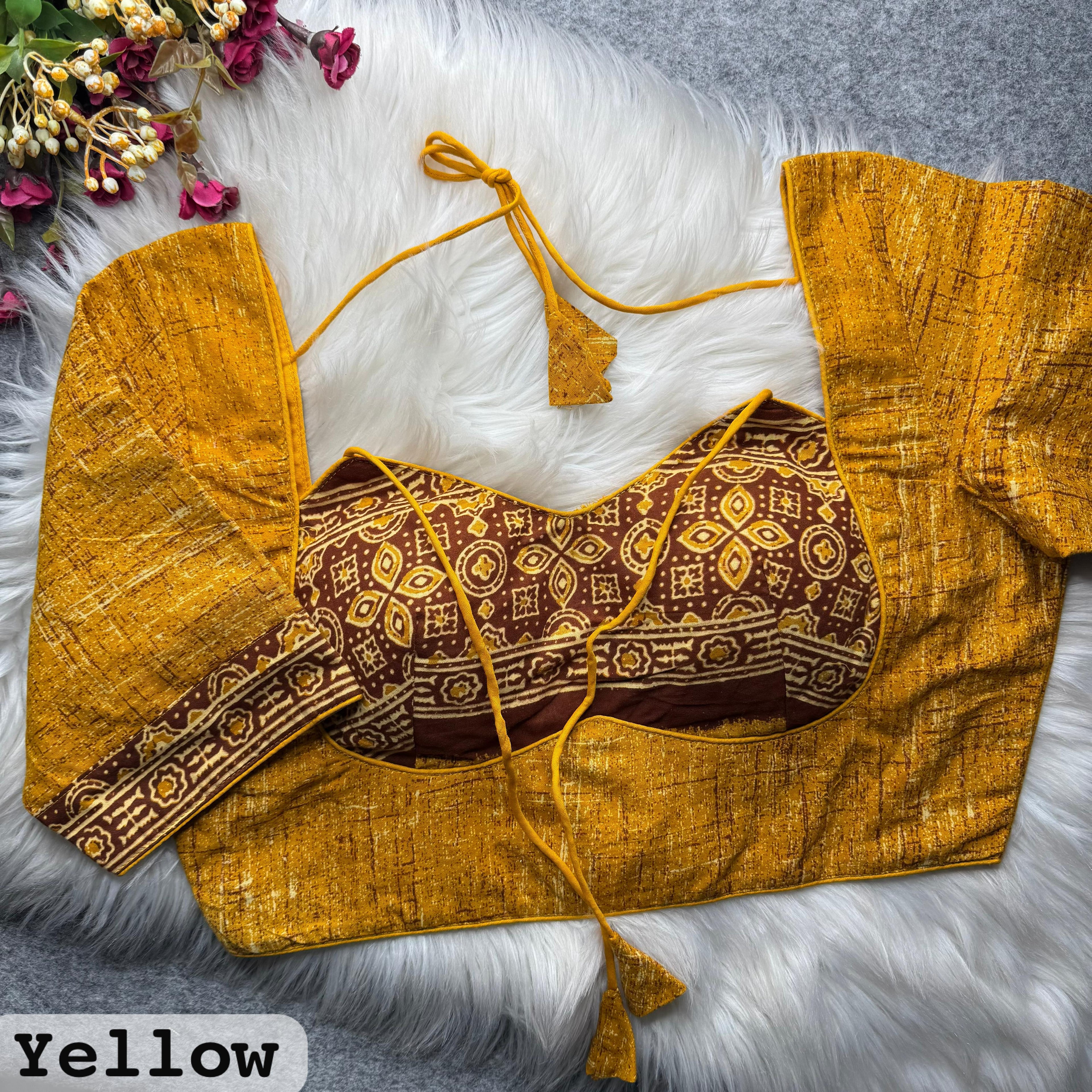 Yellow Pure Soft Ajrakh Cotton Masaba Style Blouse