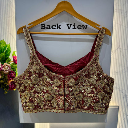 Maroon Pure Soft Heavy Beads &amp; Sequence Jari Work Navratri Blouse