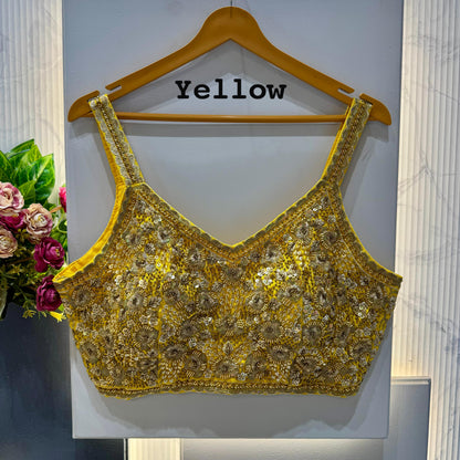 Yellow Pure Soft Heavy Beads &amp; Sequence Jari Work Navratri Blouse