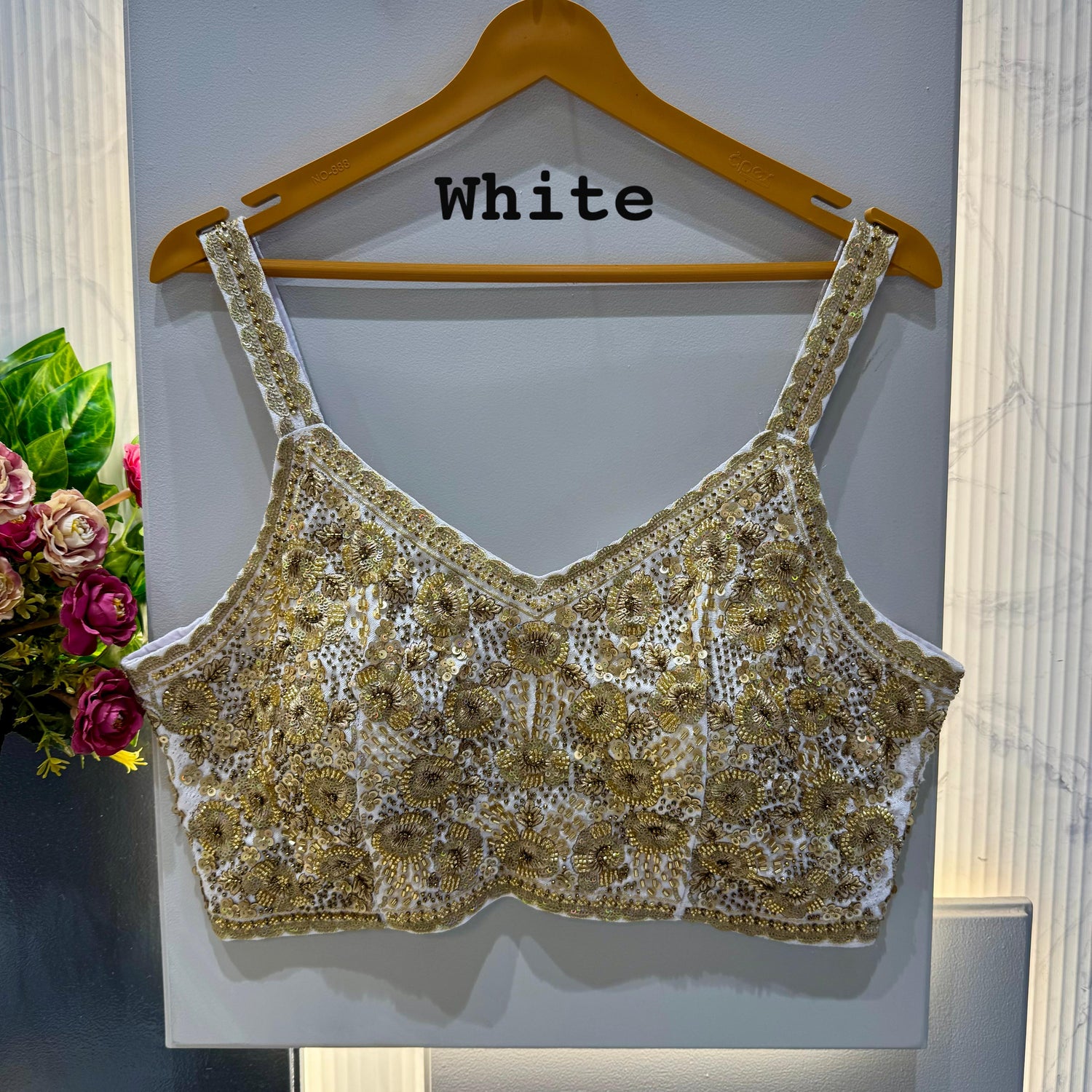 White Pure Soft Heavy Beads &amp; Sequence Jari Work Navratri Blouse