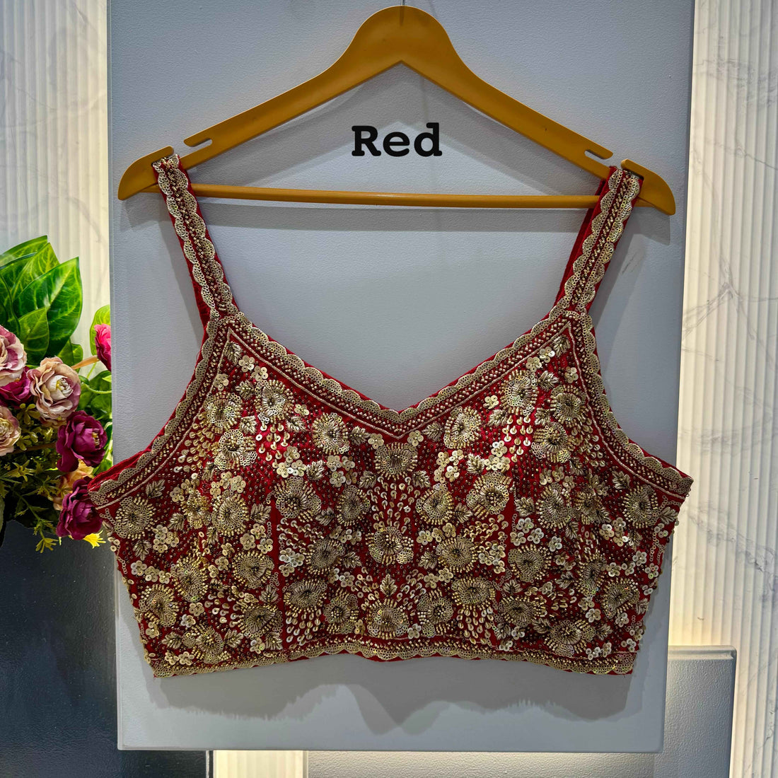 Red Pure Soft Heavy Beads &amp; Sequence Jari Work Navratri Blouse