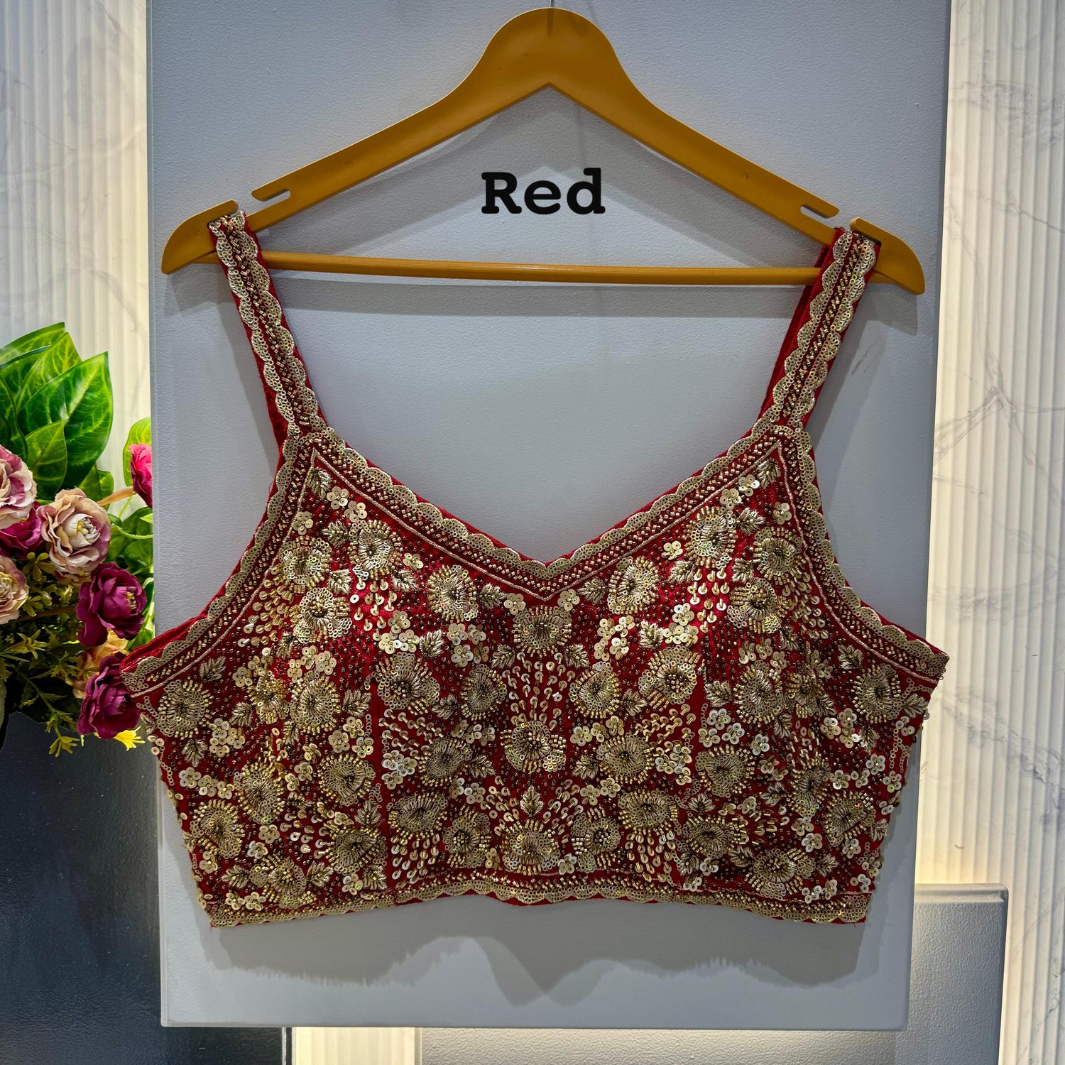 Red Pure Soft Heavy Beads &amp; Sequence Jari Work Navratri Blouse