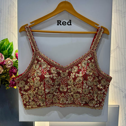 Red Pure Soft Heavy Beads &amp; Sequence Jari Work Navratri Blouse