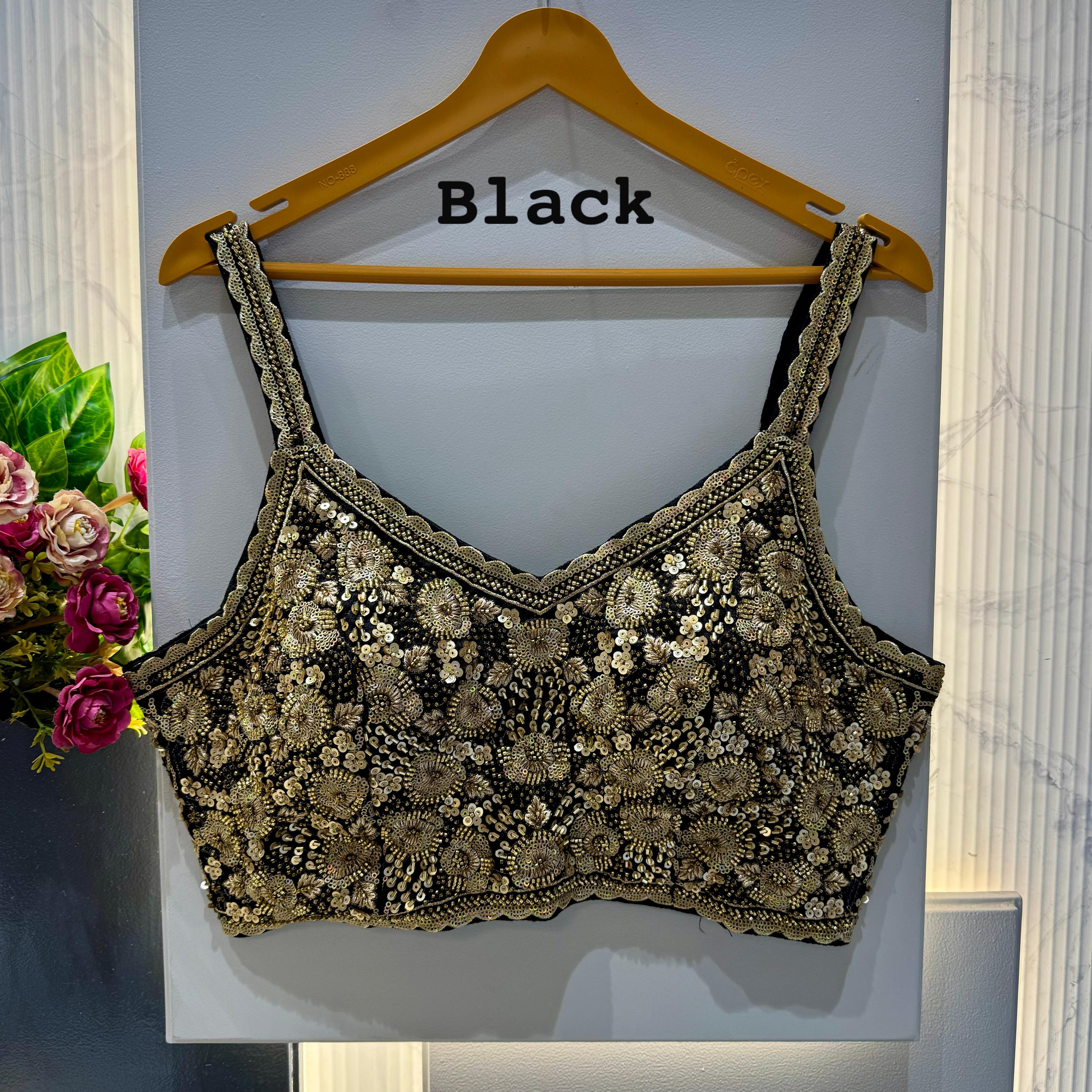 Black Pure Soft Heavy Beads &amp; Sequence Jari Work Navratri Blouse