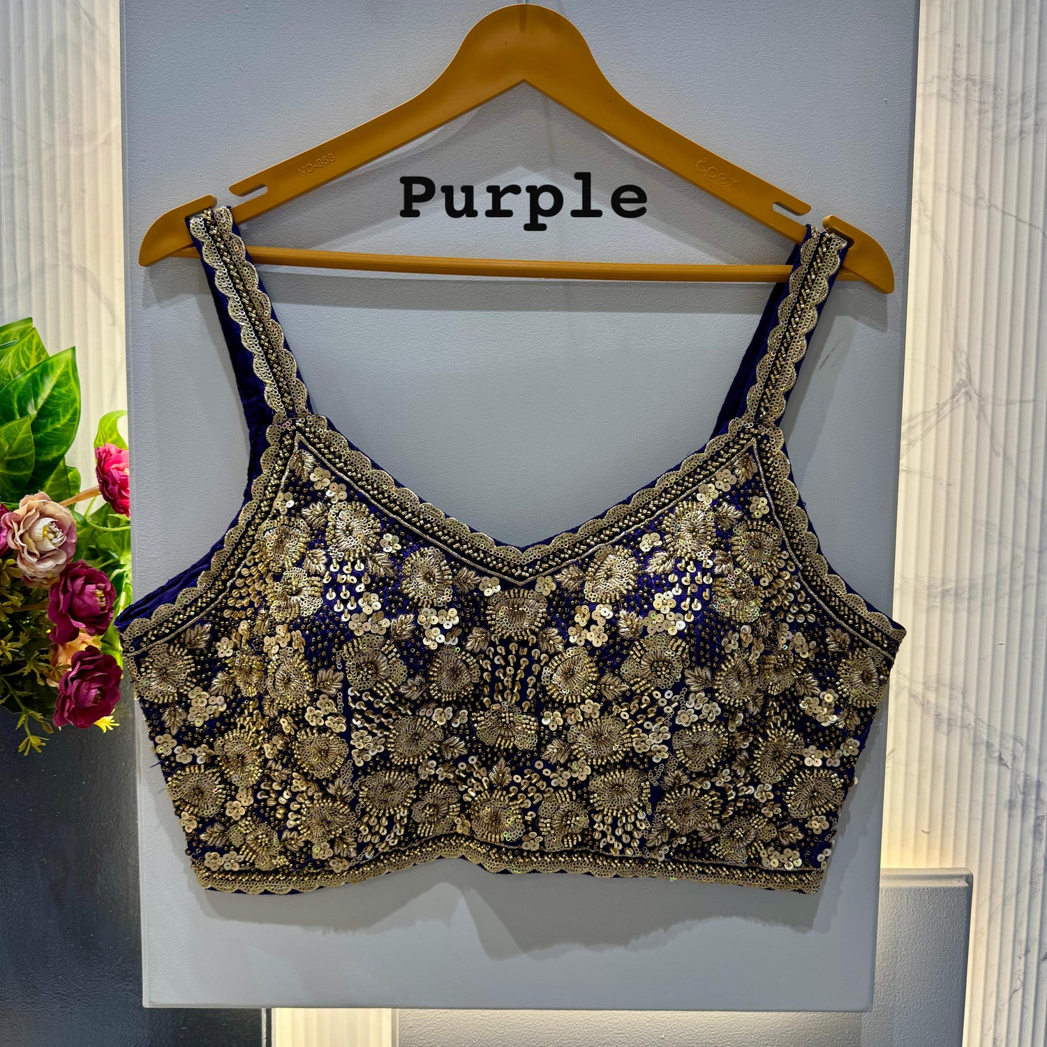 Purple Pure Soft Heavy Beads &amp; Sequence Jari Work Navratri Blouse
