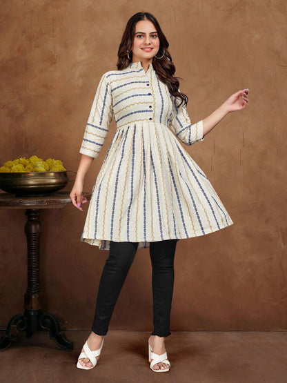 White Pure Soft Cotton Jequard Shirt &amp; Tunic Matching Both Couple Combo
