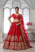Red Silk Lehenga Choli with Peacock Zari Embroidery & Net Dupatta