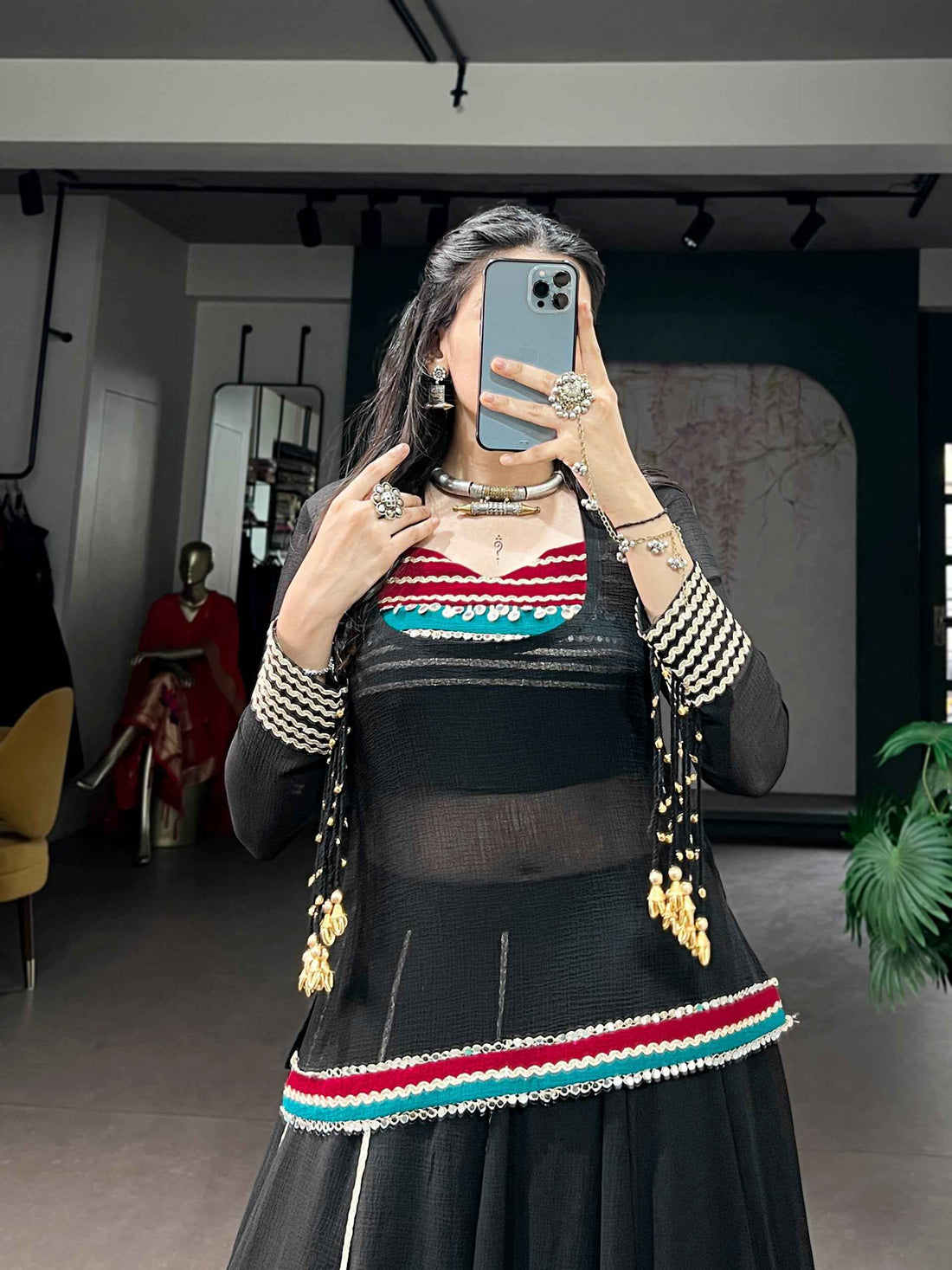 Black Pure Soft Marble Cotton Vintage Work Garba Navratri Chaniya Choli