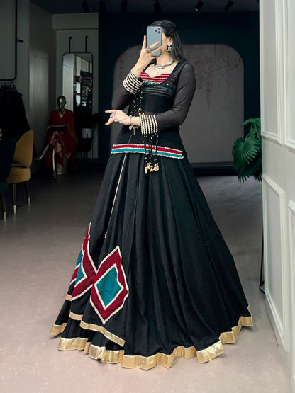 Black Pure Soft Marble Cotton Vintage Work Garba Navratri Chaniya Choli