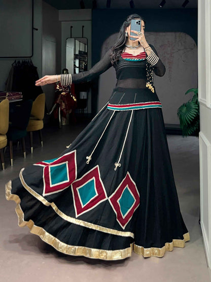 Black Pure Soft Marble Cotton Vintage Work Garba Navratri Chaniya Choli