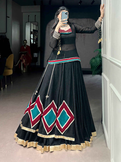 Black Pure Soft Marble Cotton Vintage Work Garba Navratri Chaniya Choli