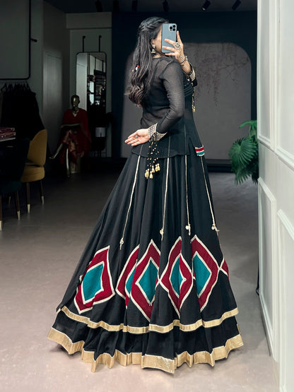 Black Pure Soft Marble Cotton Vintage Work Garba Navratri Chaniya Choli