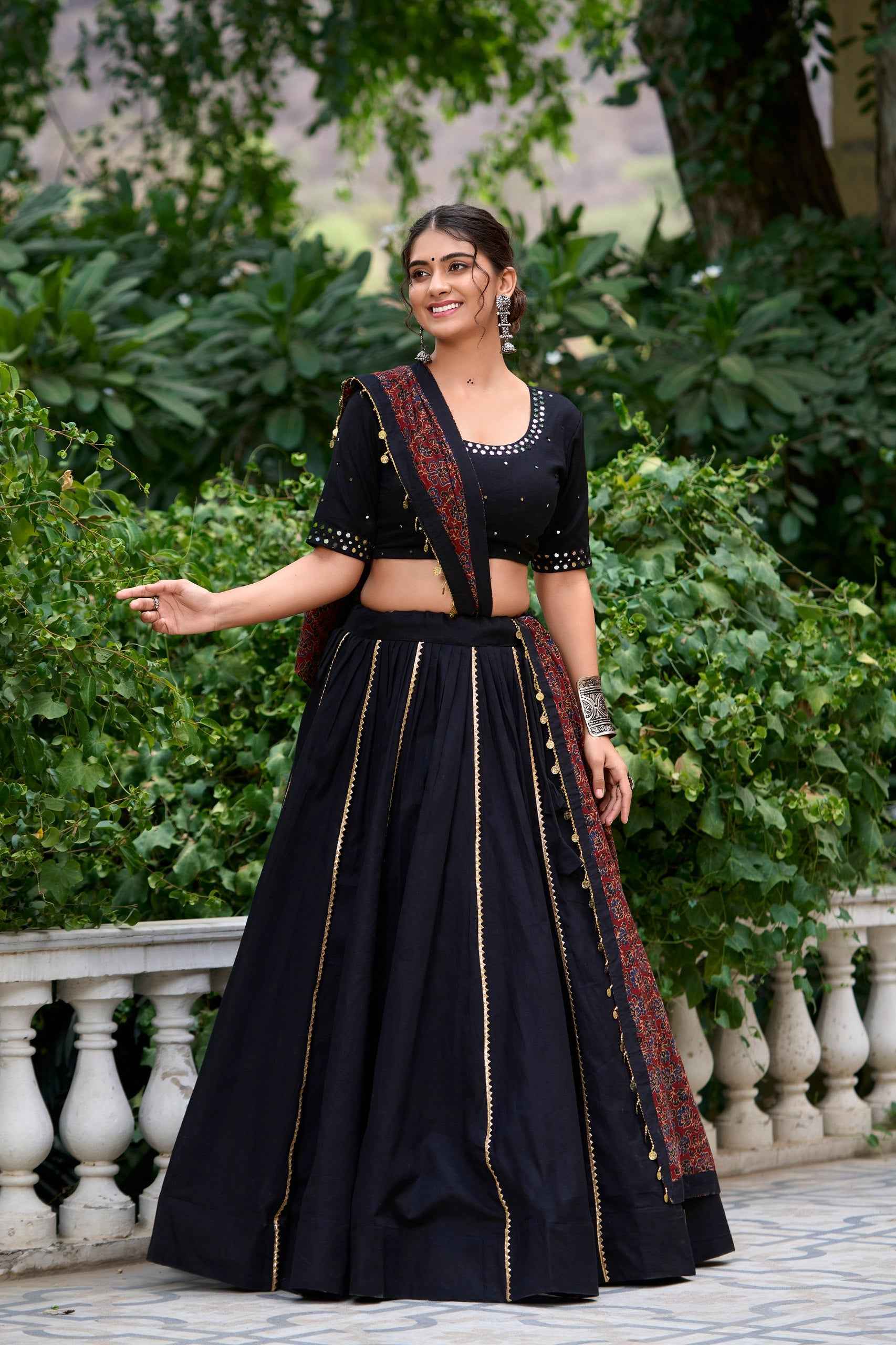 Black Pure Soft Pure Cotton Plain With Gota Patti Navratri Chaniya Choli