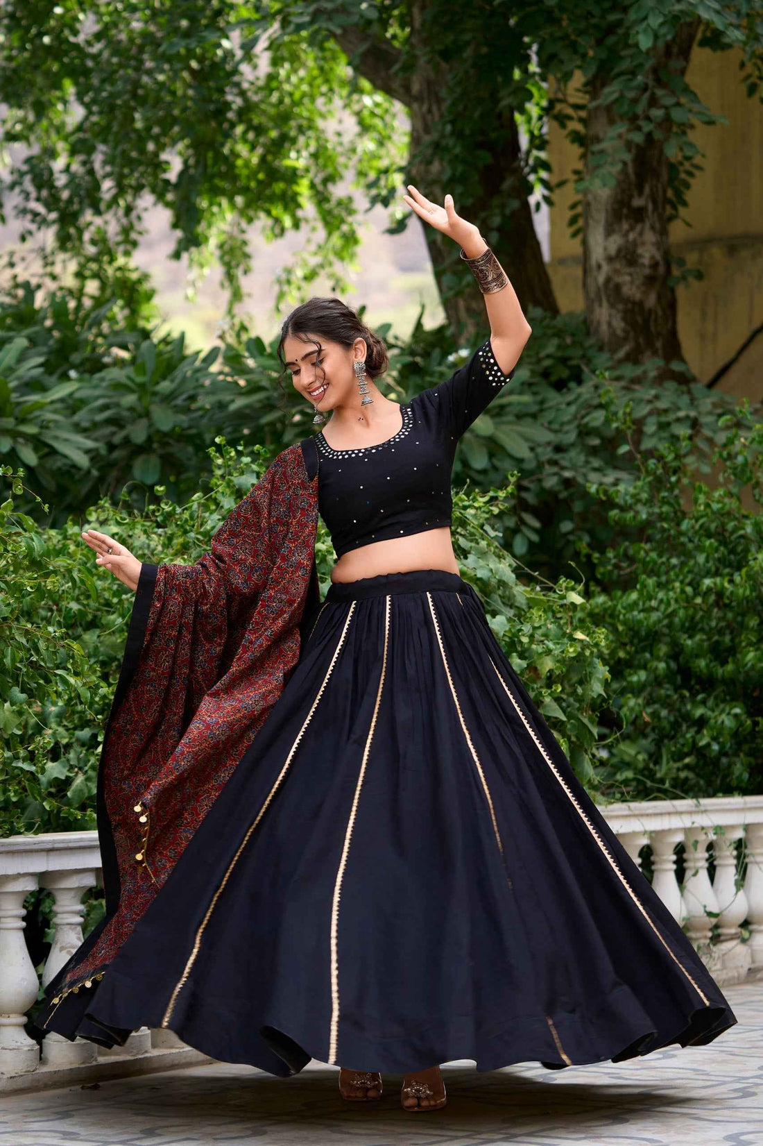 Black Pure Soft Pure Cotton Plain With Gota Patti Navratri Chaniya Choli