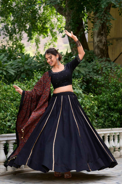 Black Pure Soft Pure Cotton Plain With Gota Patti Navratri Chaniya Choli