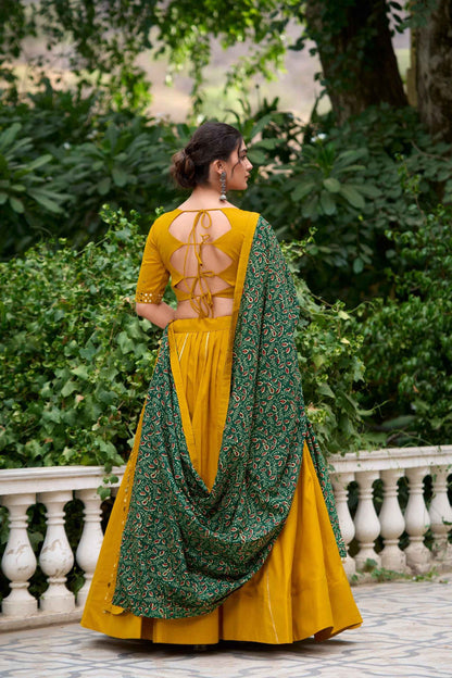Yellow Pure Soft Pure Cotton Plain With Gota Patti Navratri Chaniya Choli