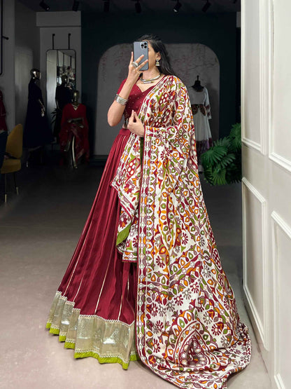 Maroon Pure Soft Pure Pure Chanderi Zari Weaving Work Navratri Chaniya Choli