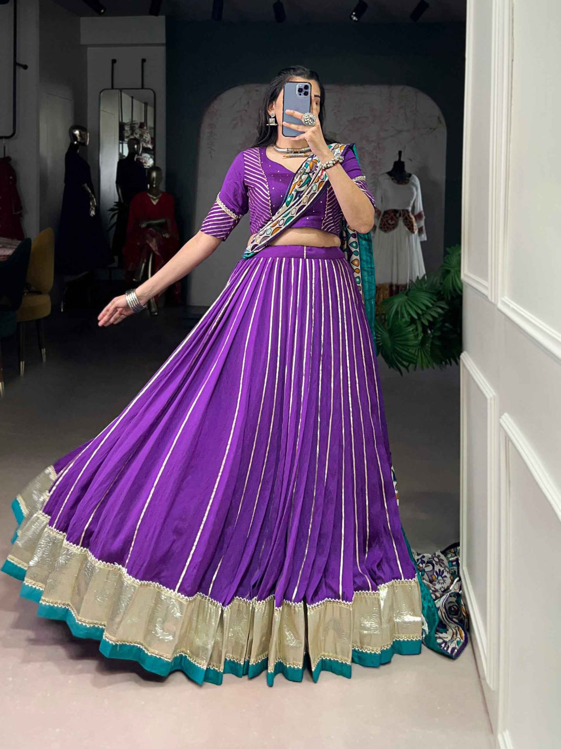 Purple Pure Soft Pure Pure Chanderi Zari Weaving Work Navratri Chaniya Choli
