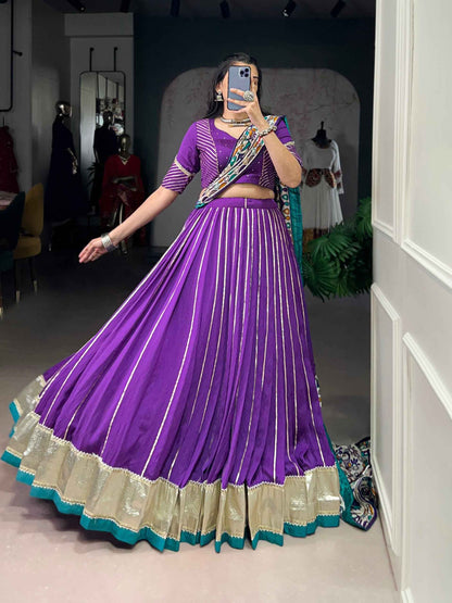 Purple Pure Soft Pure Pure Chanderi Zari Weaving Work Navratri Chaniya Choli