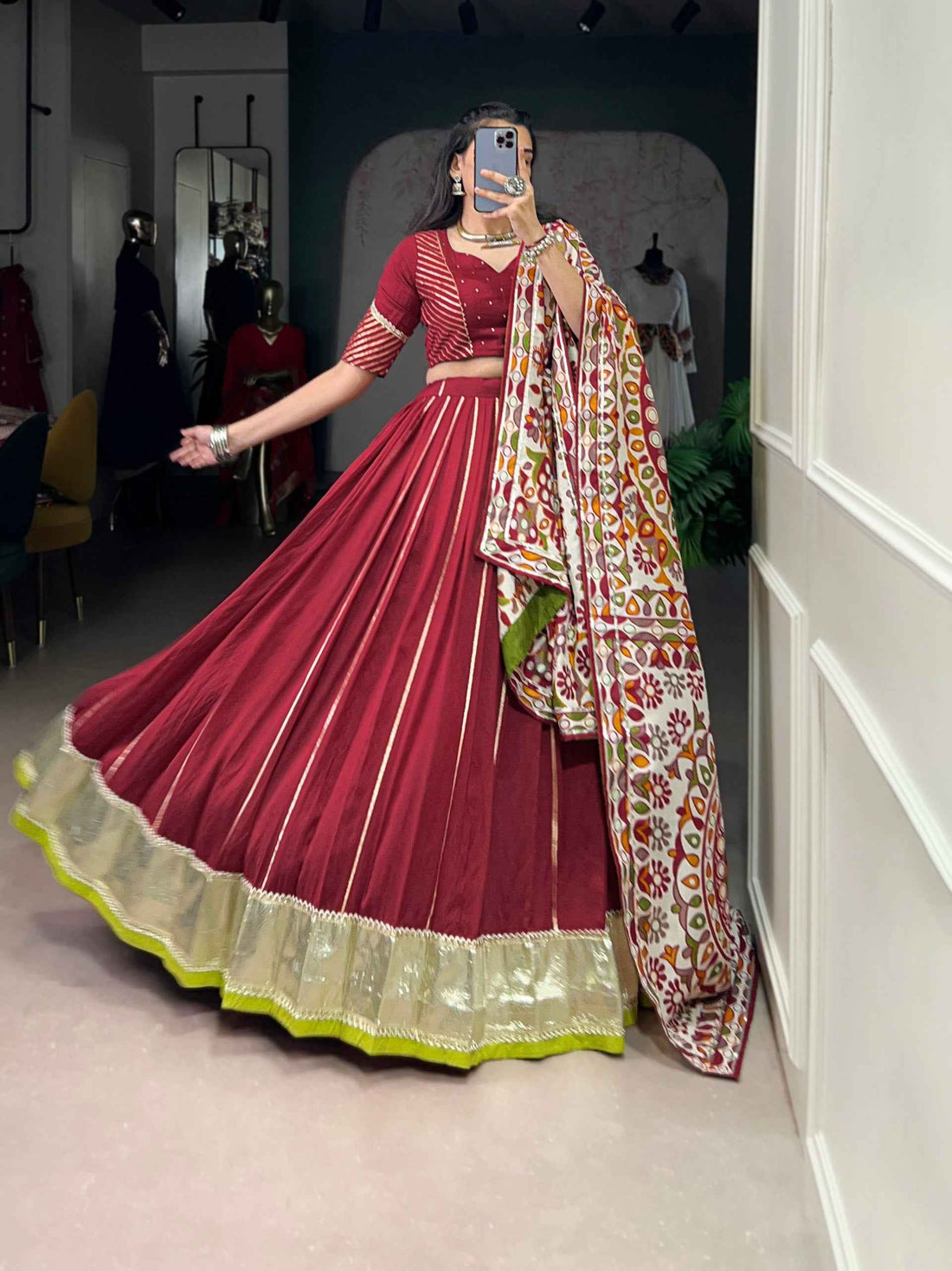Maroon Pure Soft Pure Pure Chanderi Zari Weaving Work Navratri Chaniya Choli