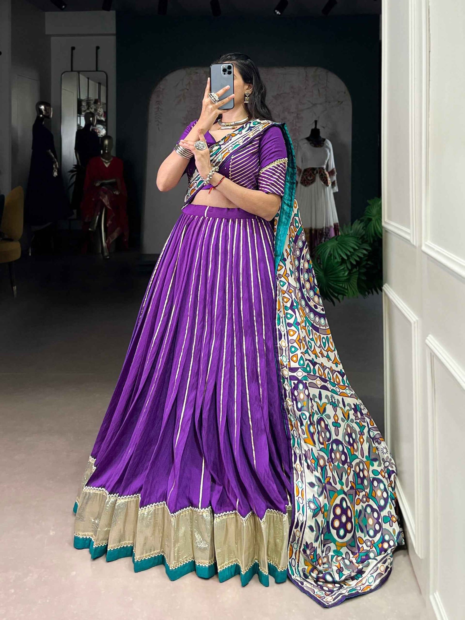 Purple Pure Soft Pure Pure Chanderi Zari Weaving Work Navratri Chaniya Choli