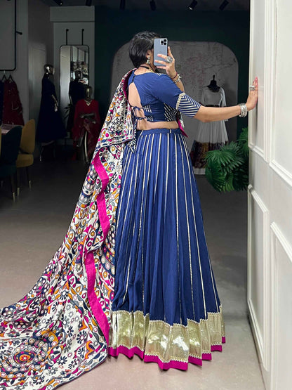 Firozi Pure Soft Pure Pure Chanderi Zari Weaving Work Navratri Chaniya Choli
