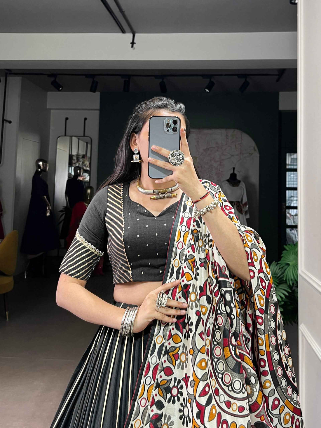 Black Pure Soft Pure Pure Chanderi Zari Weaving Work Navratri Chaniya Choli