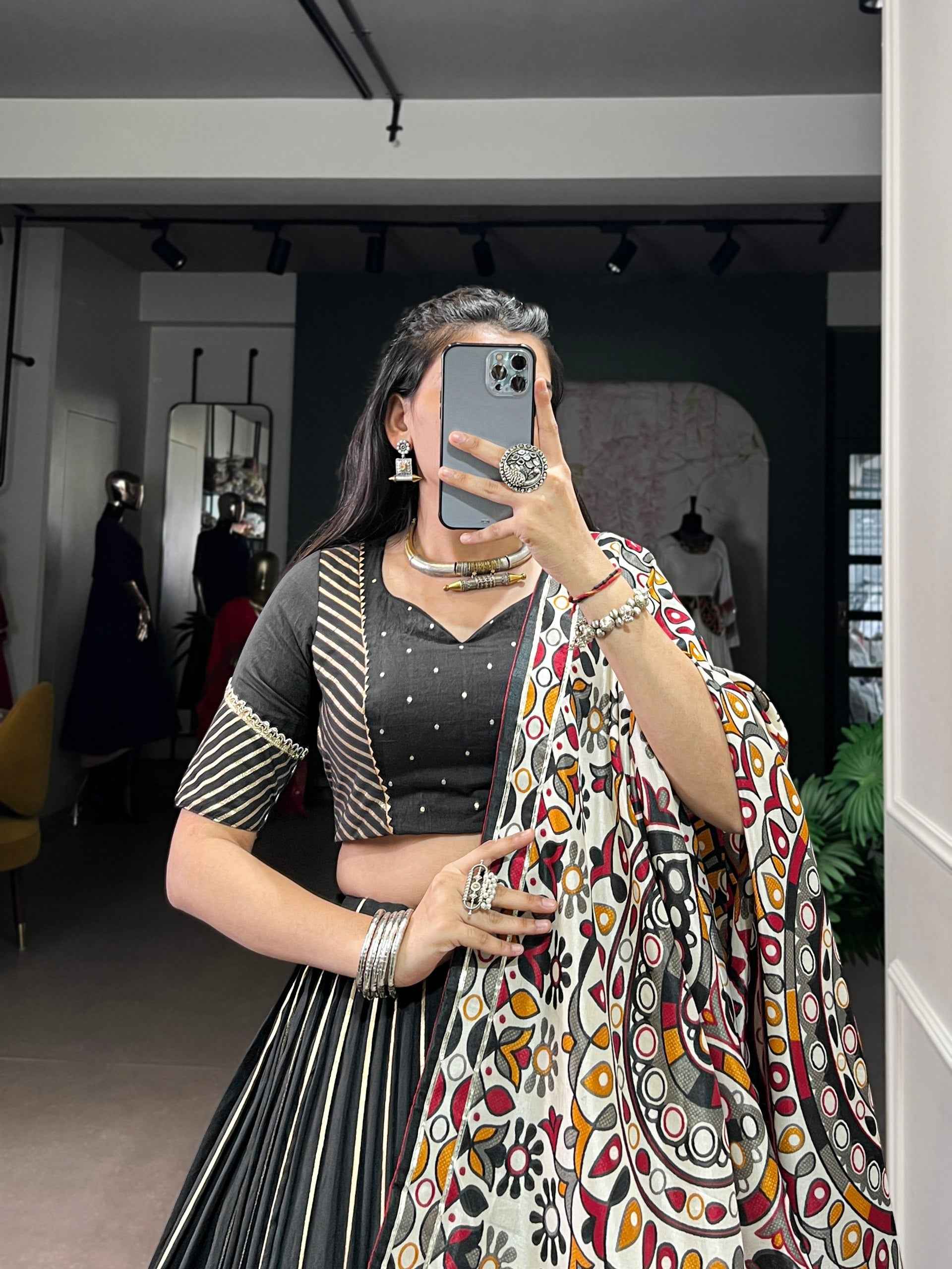 Black Pure Soft Pure Pure Chanderi Zari Weaving Work Navratri Chaniya Choli