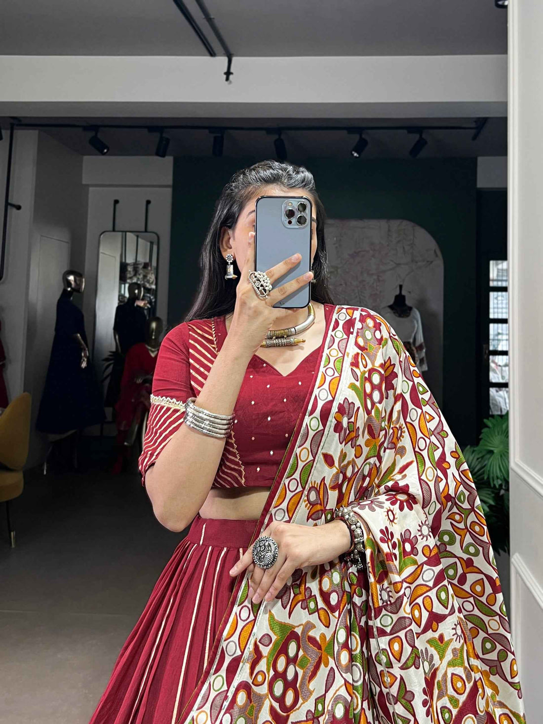 Maroon Pure Soft Pure Pure Chanderi Zari Weaving Work Navratri Chaniya Choli